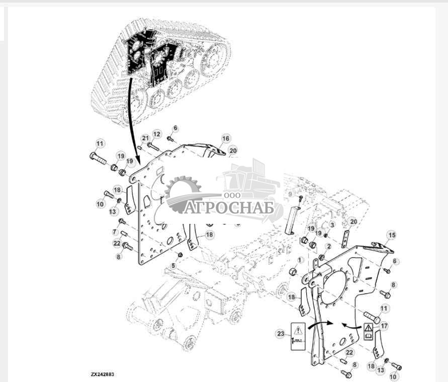 Опоры и крепления, главная рама, левая гусеница 
